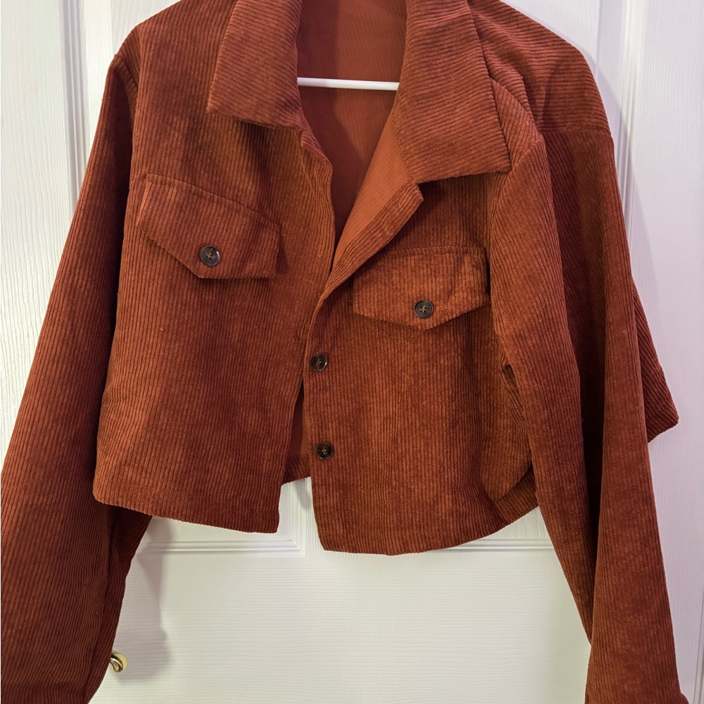 SHEIN Corduroy Utility Jacket in Deep Rust